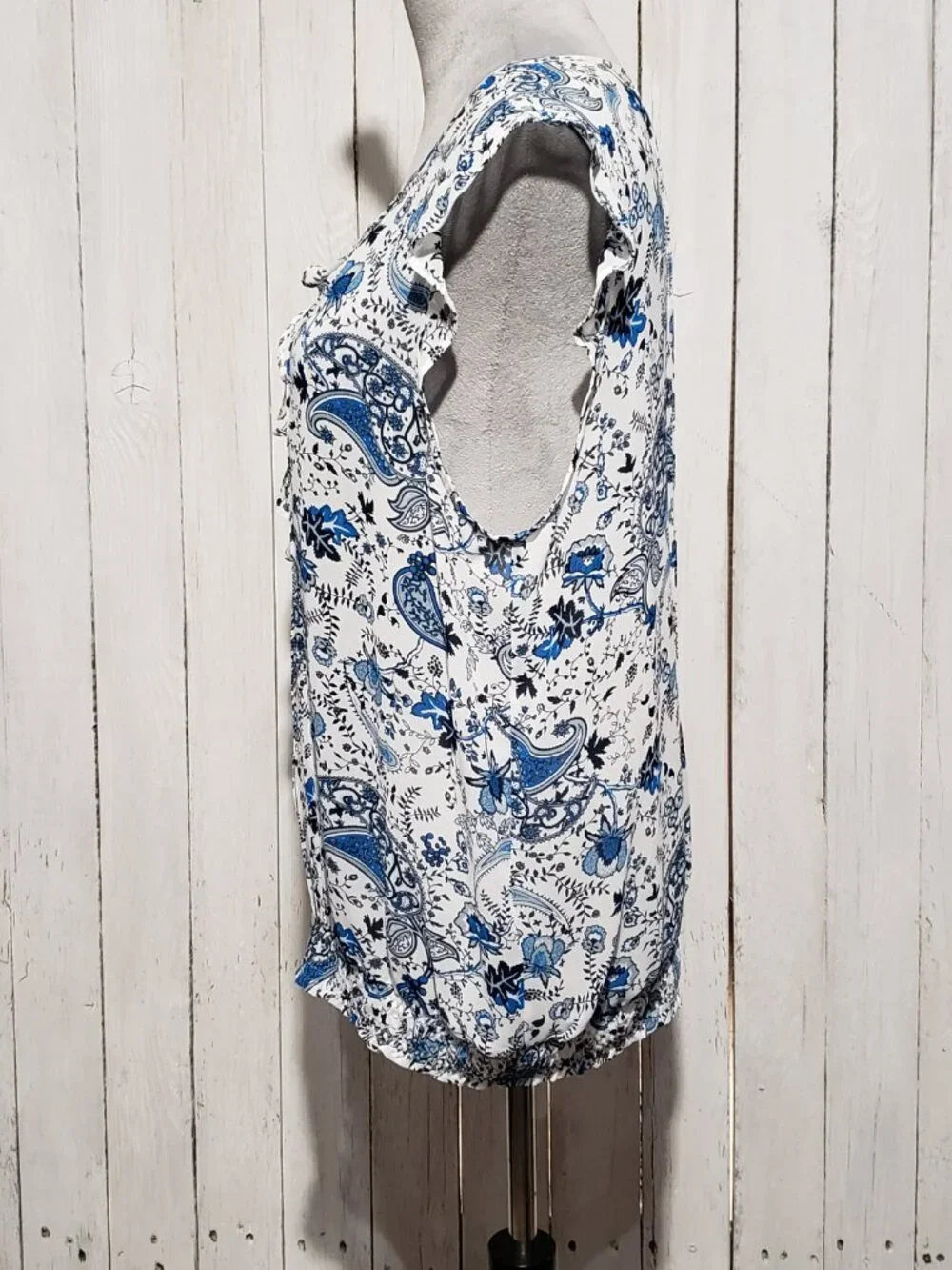 Jessica Blue Paisley Abstract Floral Top Ruffle Y2K Boho Chic Cottage Romantic - Picture 4 of 8